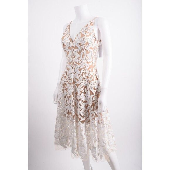 Dress The Population Womens Blair Sleeveless Sequin Lace Midi Dress S White NWT - Picture 3 of 5